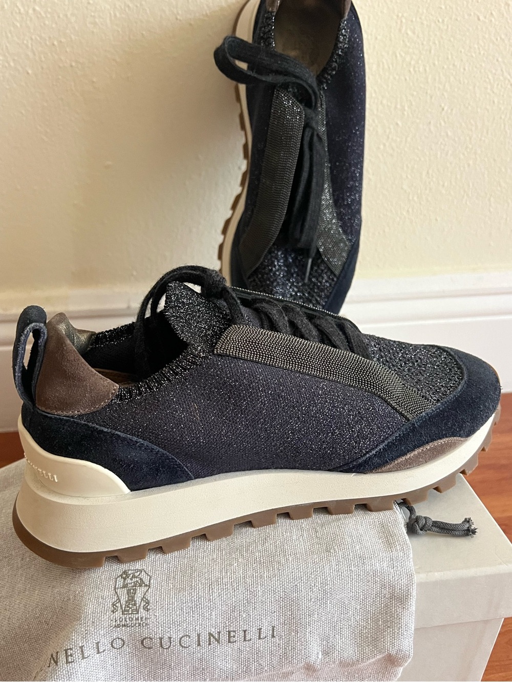 Brunello Cucinelli New Shimmery Monili Runner Sneakers Italy Size 38